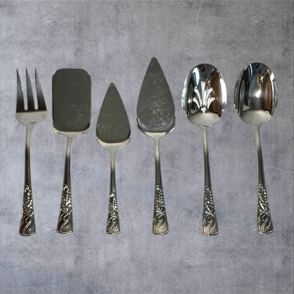 Lenox Serving Set 6pc Silver‎ 18/10 Stainless Steel 'For The Holidays' Ribbon